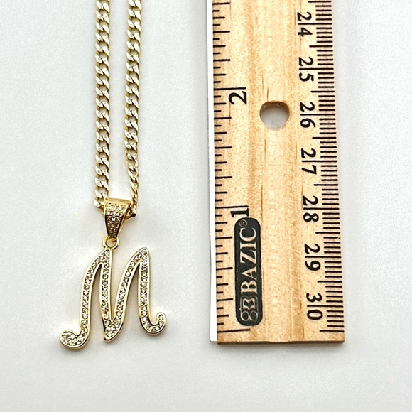 18K Gold Plated over 925 Solid Sterling Silver "M" Letter Necklace - Picture 3 of 10